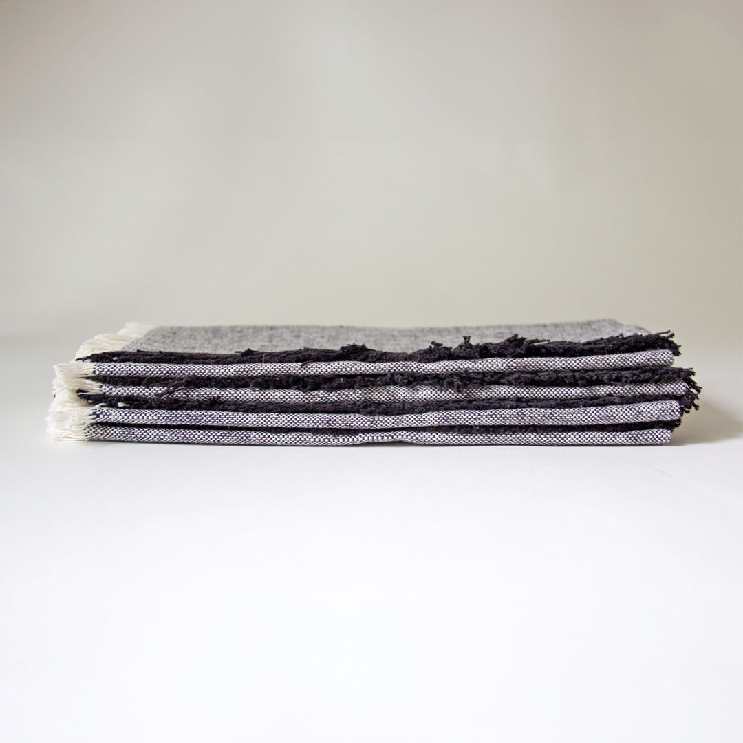 Fringed Chambray Napkins - Black, Set of 4