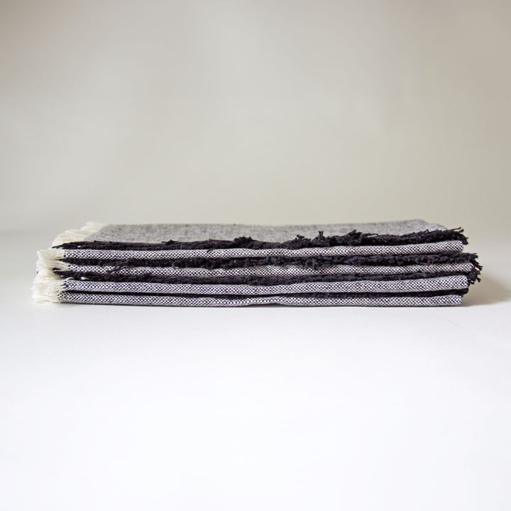 Fringed Chambray Napkins - Black, Set of 4