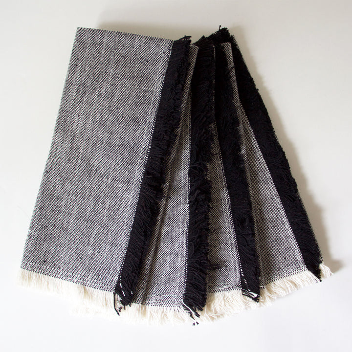 Fringed Chambray Napkins - Black, Set of 4