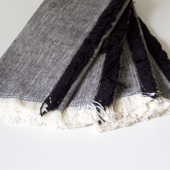 Fringed Chambray Napkins - Black, Set of 4