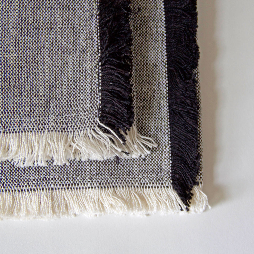 Fringed Chambray Napkins - Black, Set of 4