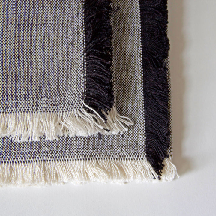 Fringed Chambray Napkins - Black, Set of 4
