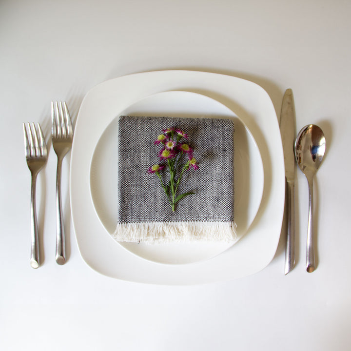 Fringed Chambray Napkins - Black, Set of 4