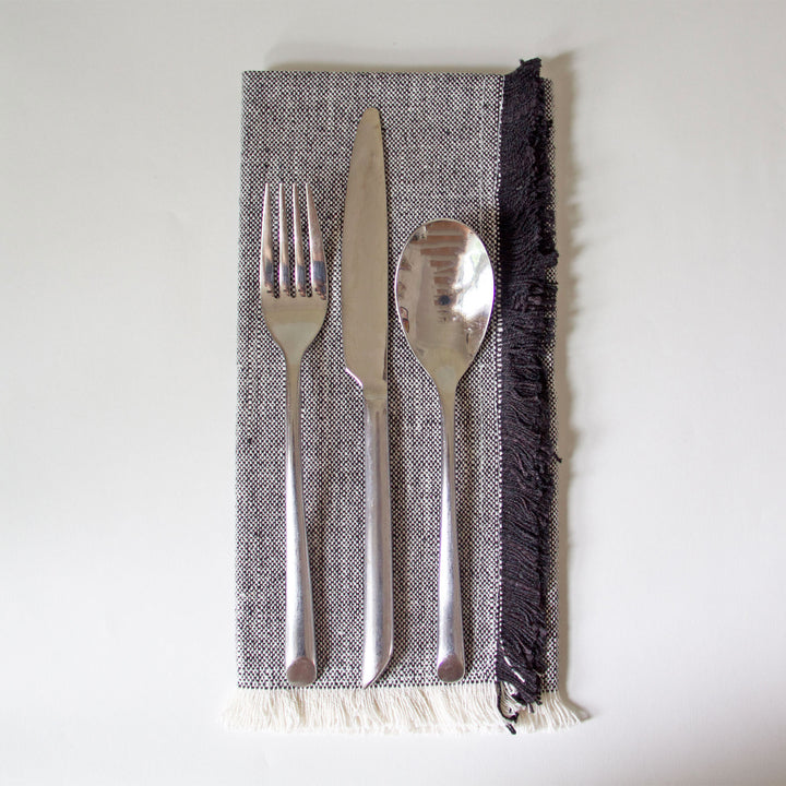 Fringed Chambray Napkins - Black, Set of 4