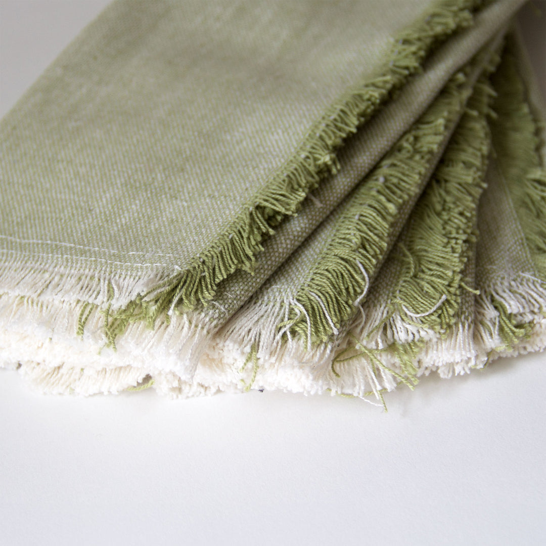 Fringed Chambray Napkins - Moss Green, Set of 4