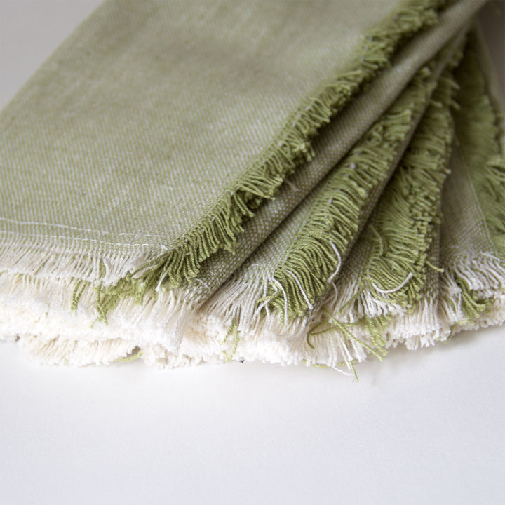 Fringed Chambray Napkins - Moss Green, Set of 4