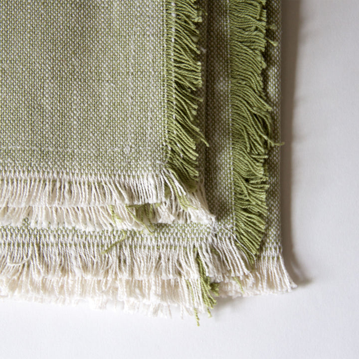 Fringed Chambray Napkins - Moss Green, Set of 4
