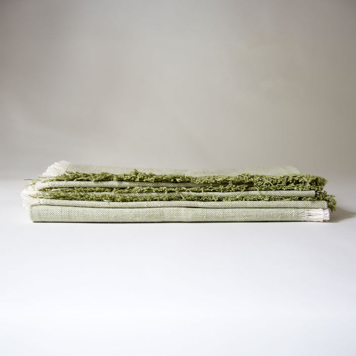 Fringed Chambray Napkins - Moss Green, Set of 4
