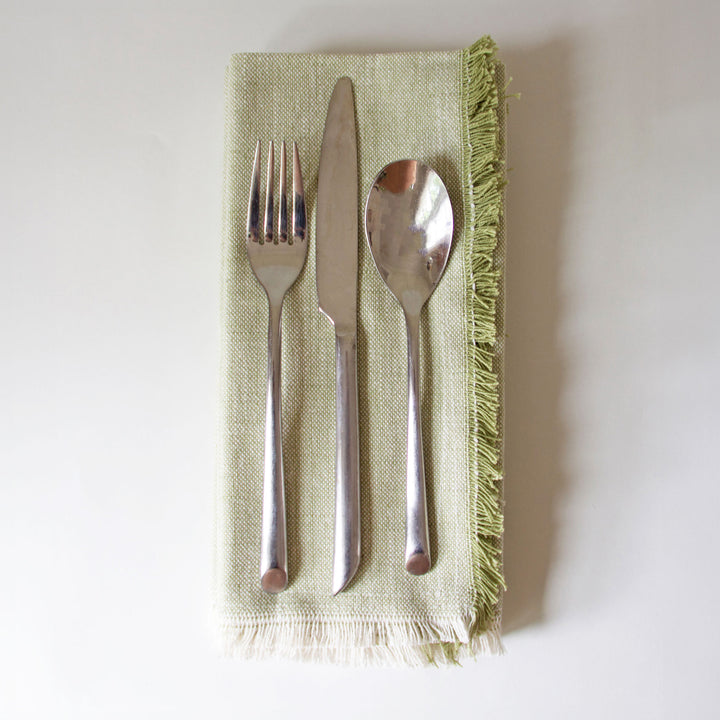Fringed Chambray Napkins - Moss Green, Set of 4