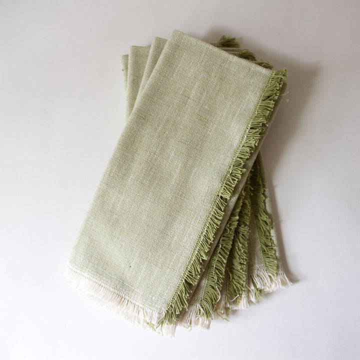 Fringed Chambray Napkins - Moss Green, Set of 4