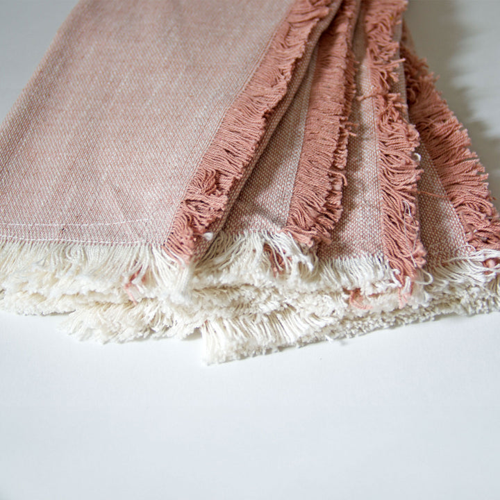 Fringed Chambray Napkins - Pink, Set of 4
