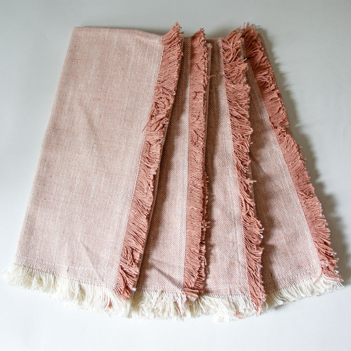 Fringed Chambray Napkins - Pink, Set of 4