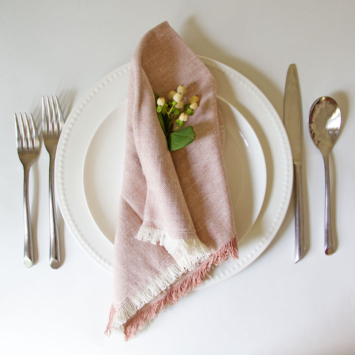 Fringed Chambray Napkins - Pink, Set of 4