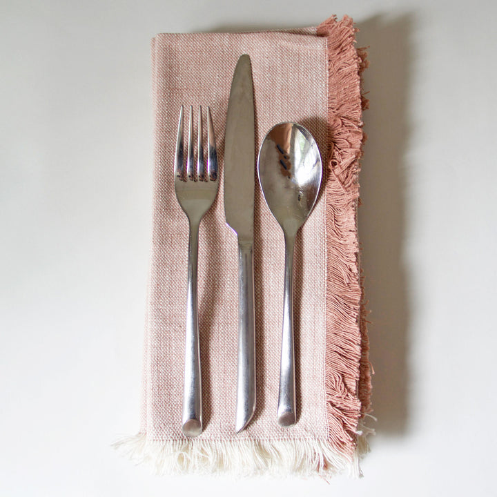 Fringed Chambray Napkins - Pink, Set of 4