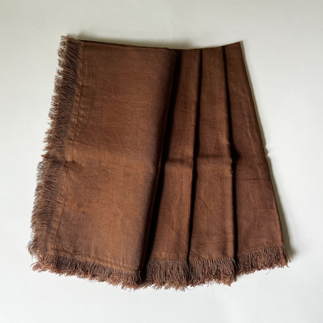 Fringed Cotton Napkins - Chocolate Brown, Set of 4