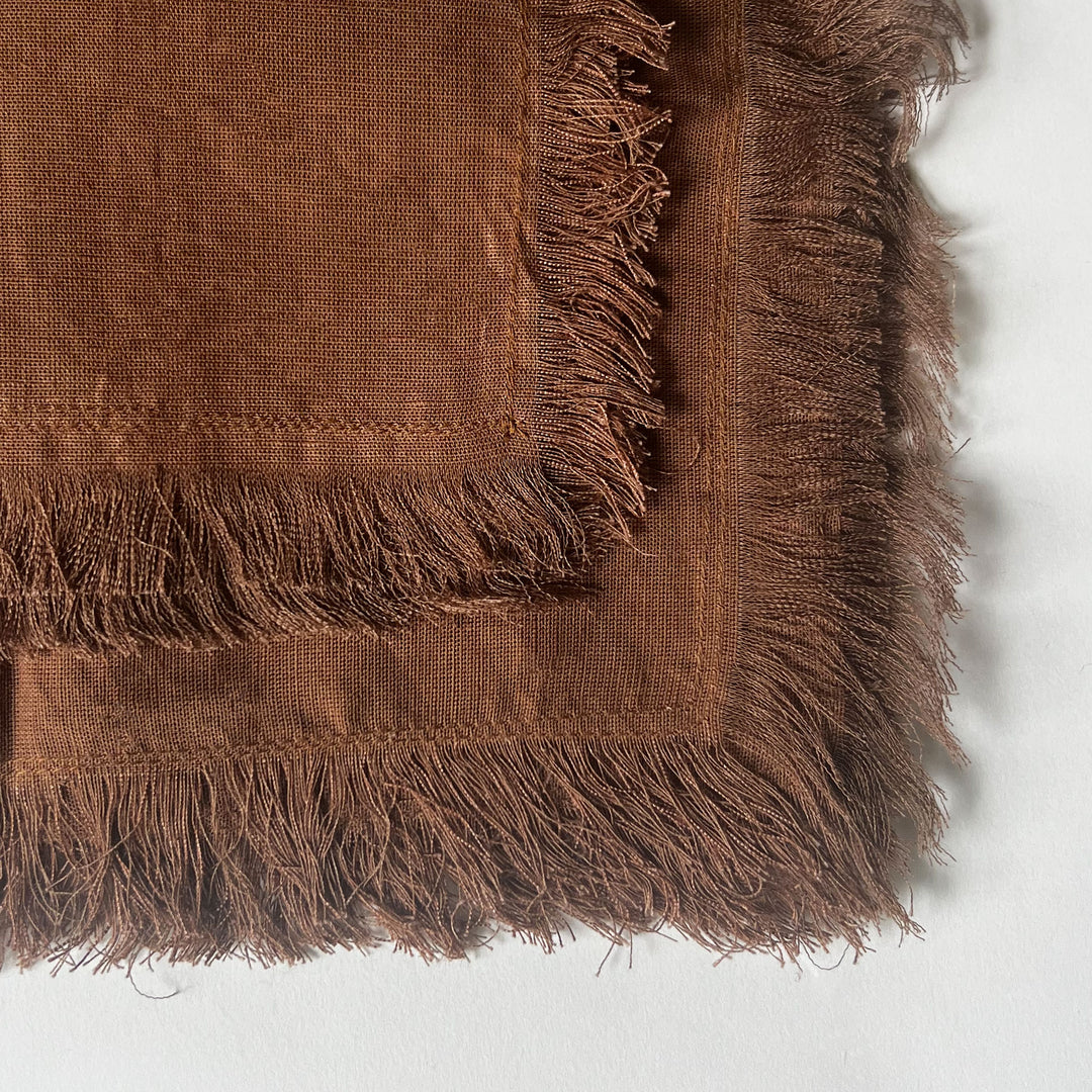 Fringed Cotton Napkins - Chocolate Brown, Set of 4