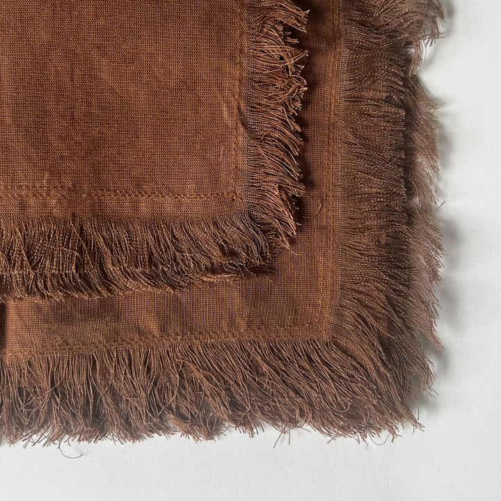 Fringed Cotton Napkins - Chocolate Brown, Set of 4