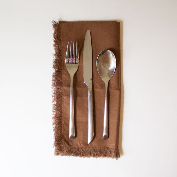 Fringed Cotton Napkins - Chocolate Brown, Set of 4