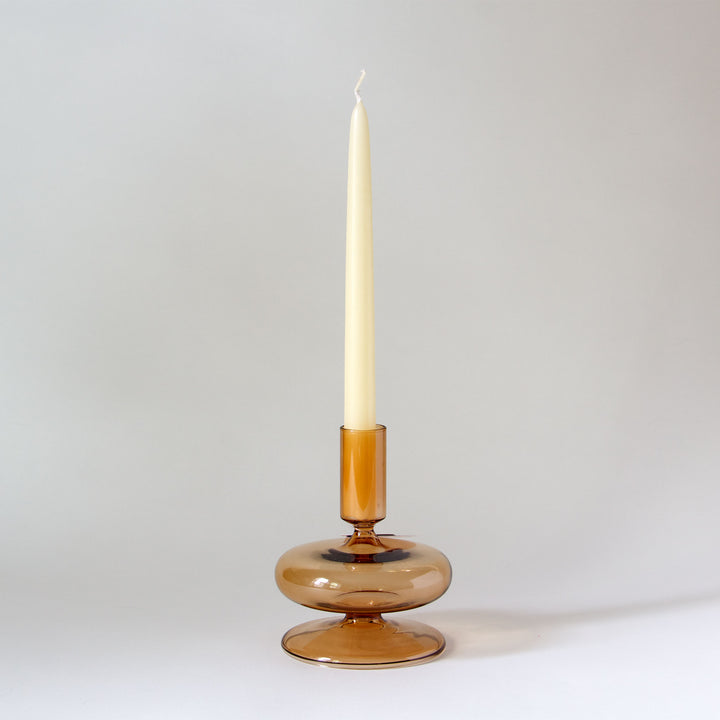 Geometric Glass Taper Candleholder - Amber