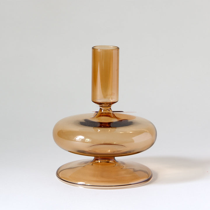 Geometric Glass Taper Candleholder - Amber