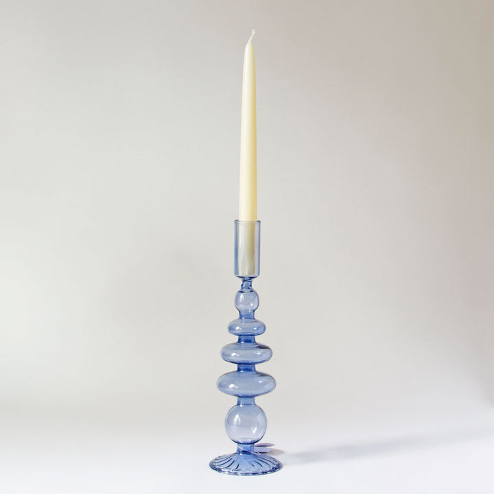 Geometric Glass Taper Candleholder - Blue