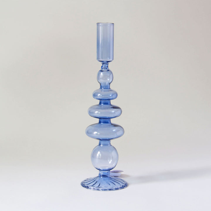 Geometric Glass Taper Candleholder - Blue