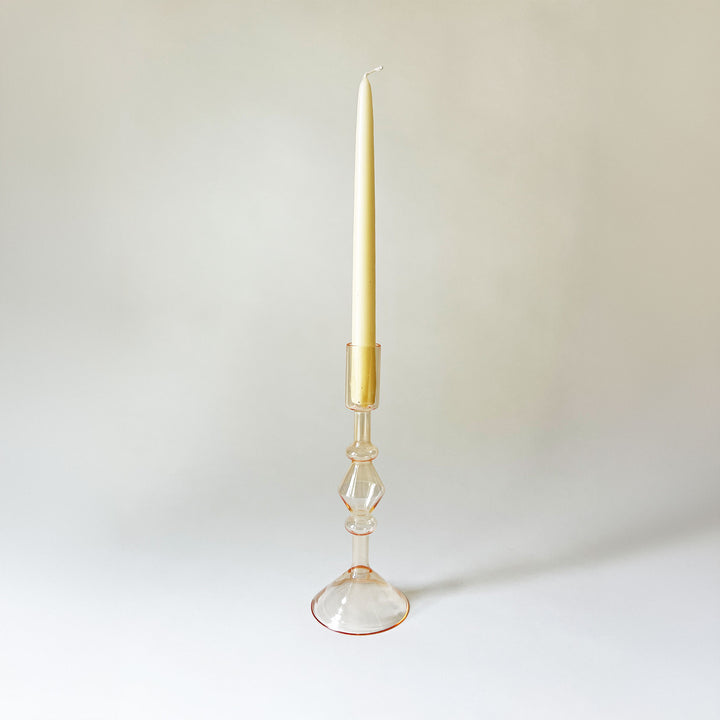 Geometric Glass Taper Candleholder - Pink