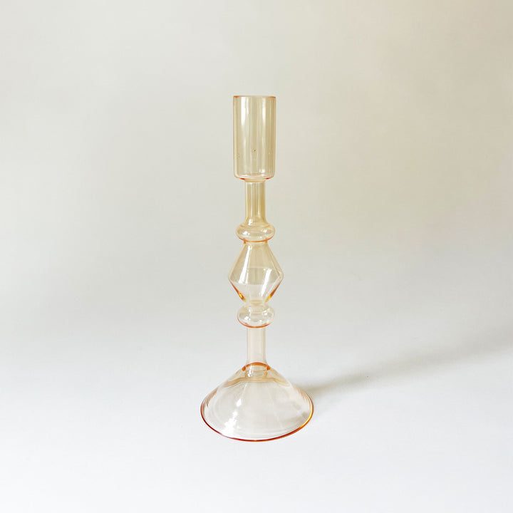 Geometric Glass Taper Candleholder - Pink