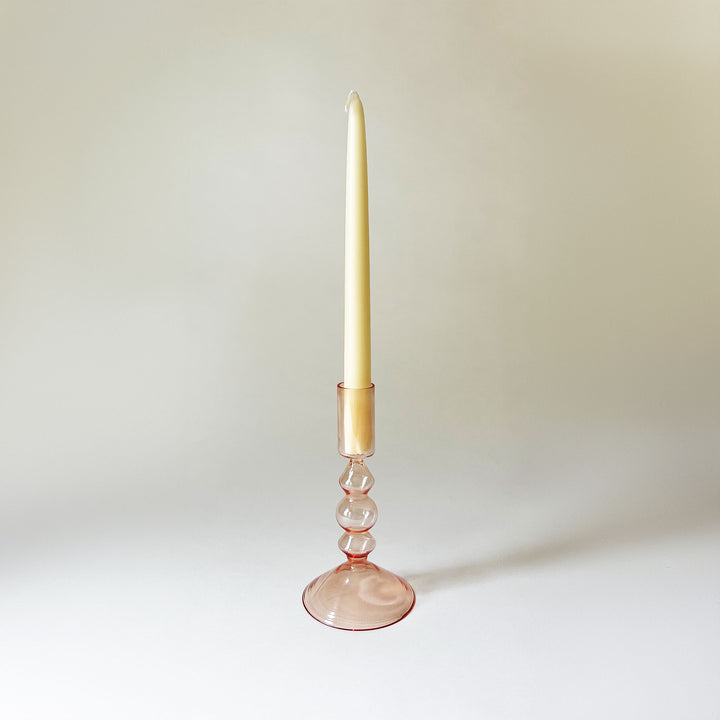 Geometric Glass Taper Candleholder - Pink
