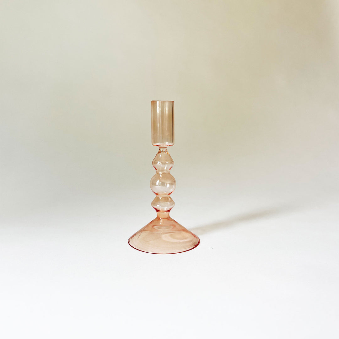 Geometric Glass Taper Candleholder - Pink