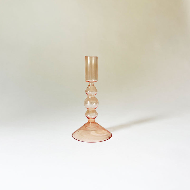 Geometric Glass Taper Candleholder - Pink