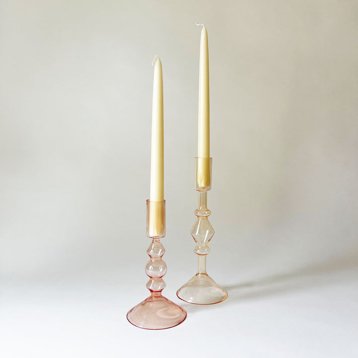 Geometric Glass Taper Candleholder - Pink