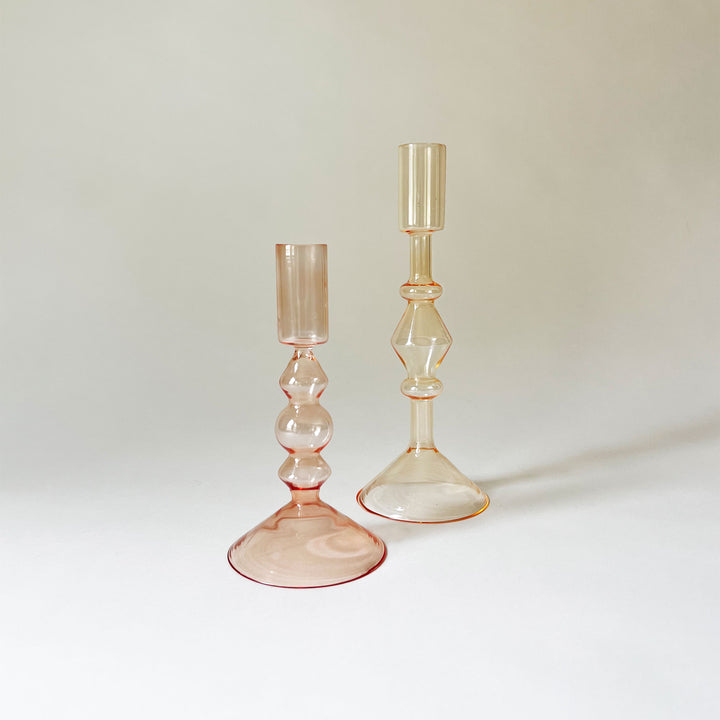 Geometric Glass Taper Candleholder - Pink