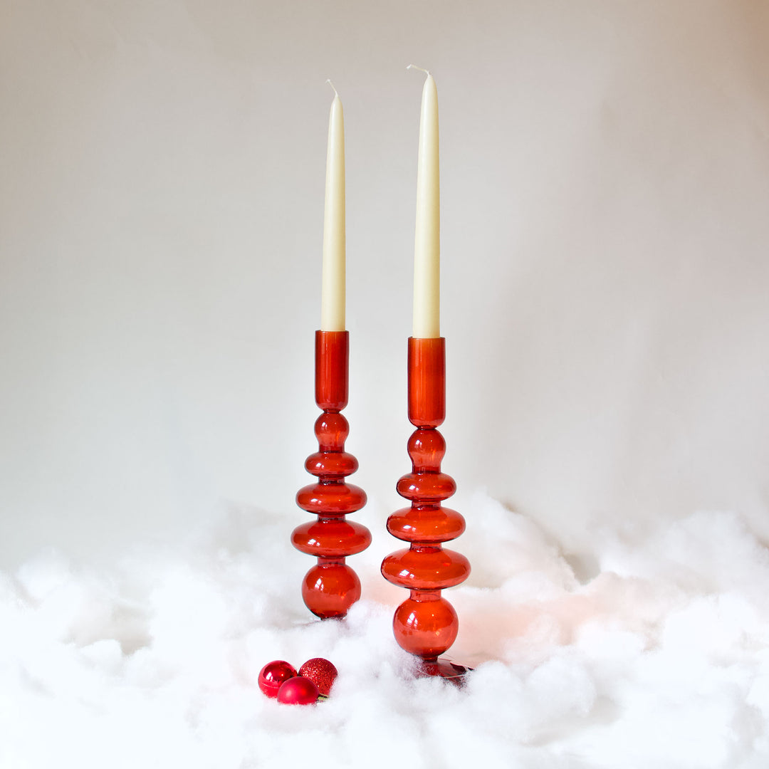 Geometric Red Glass Taper Candleholder