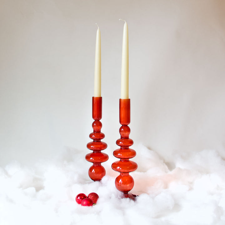 Geometric Red Glass Taper Candleholder