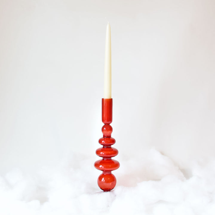 Geometric Red Glass Taper Candleholder