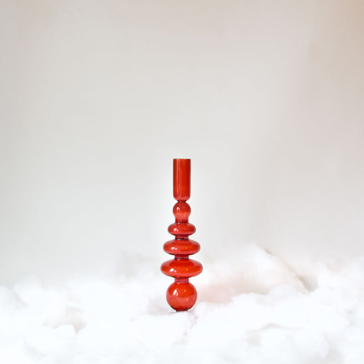 Geometric Red Glass Taper Candleholder