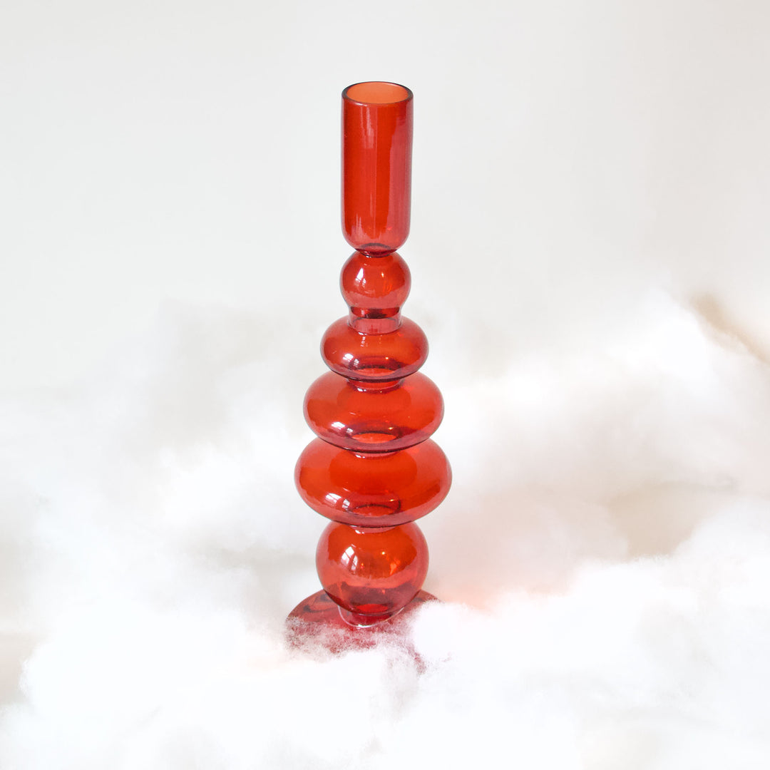 Geometric Red Glass Taper Candleholder