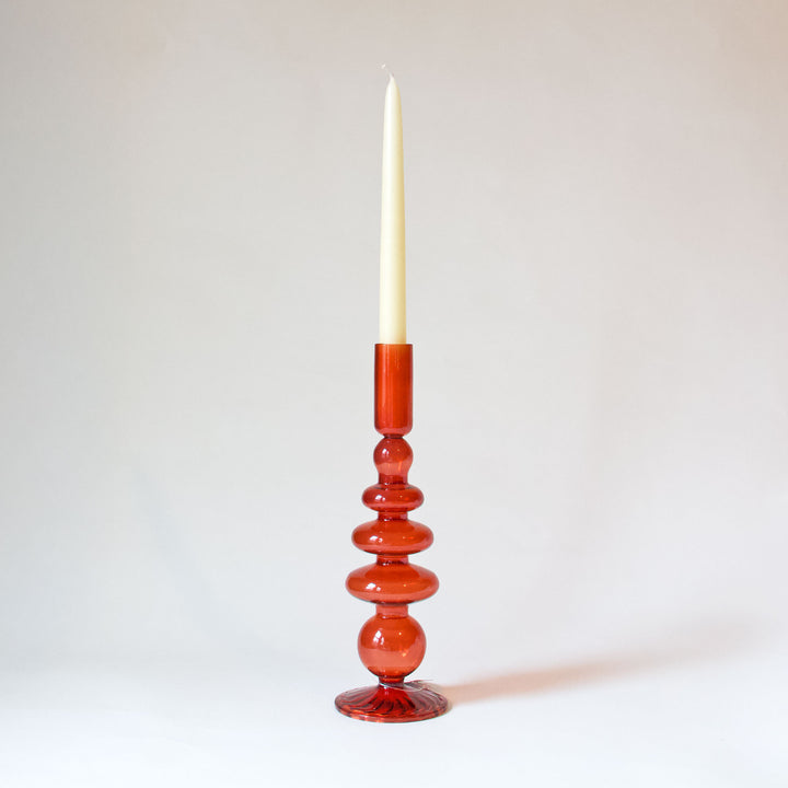 Geometric Red Glass Taper Candleholder
