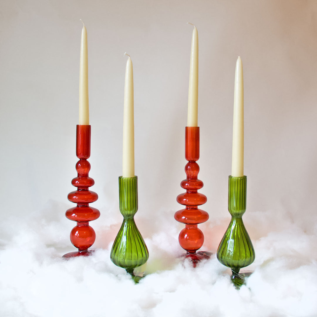 Geometric Red Glass Taper Candleholder
