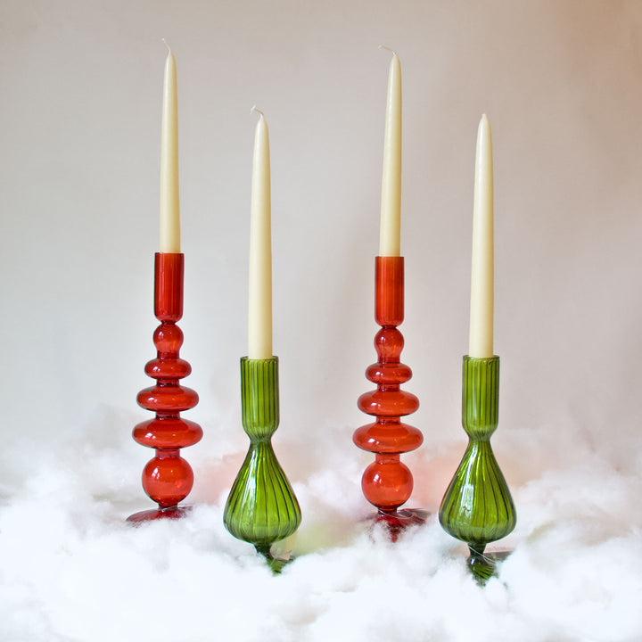 Geometric Red Glass Taper Candleholder