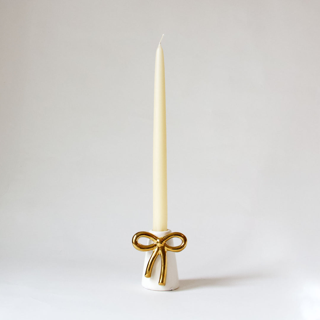 Gold Bow Ceramic Taper Candleholder & Bud Vase
