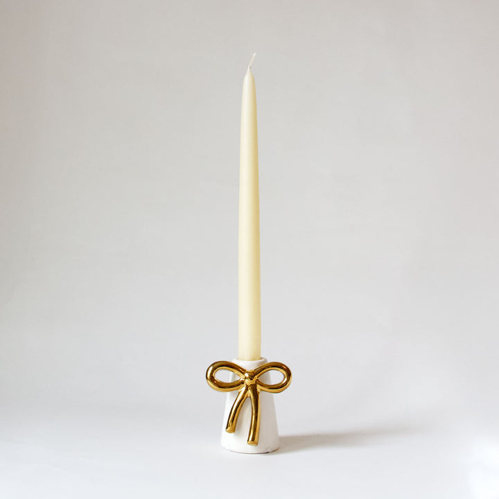 Gold Bow Ceramic Taper Candleholder & Bud Vase