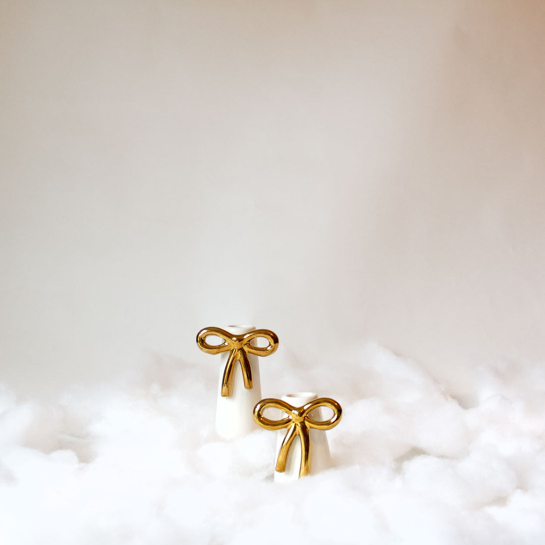 Gold Bow Ceramic Taper Candleholder & Bud Vase
