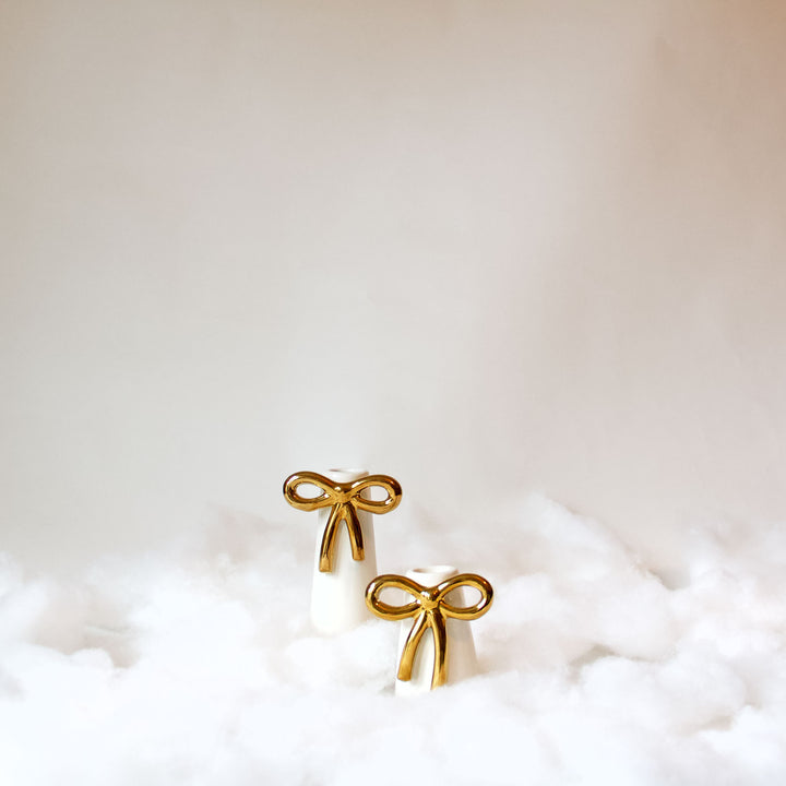 Gold Bow Ceramic Taper Candleholder & Bud Vase
