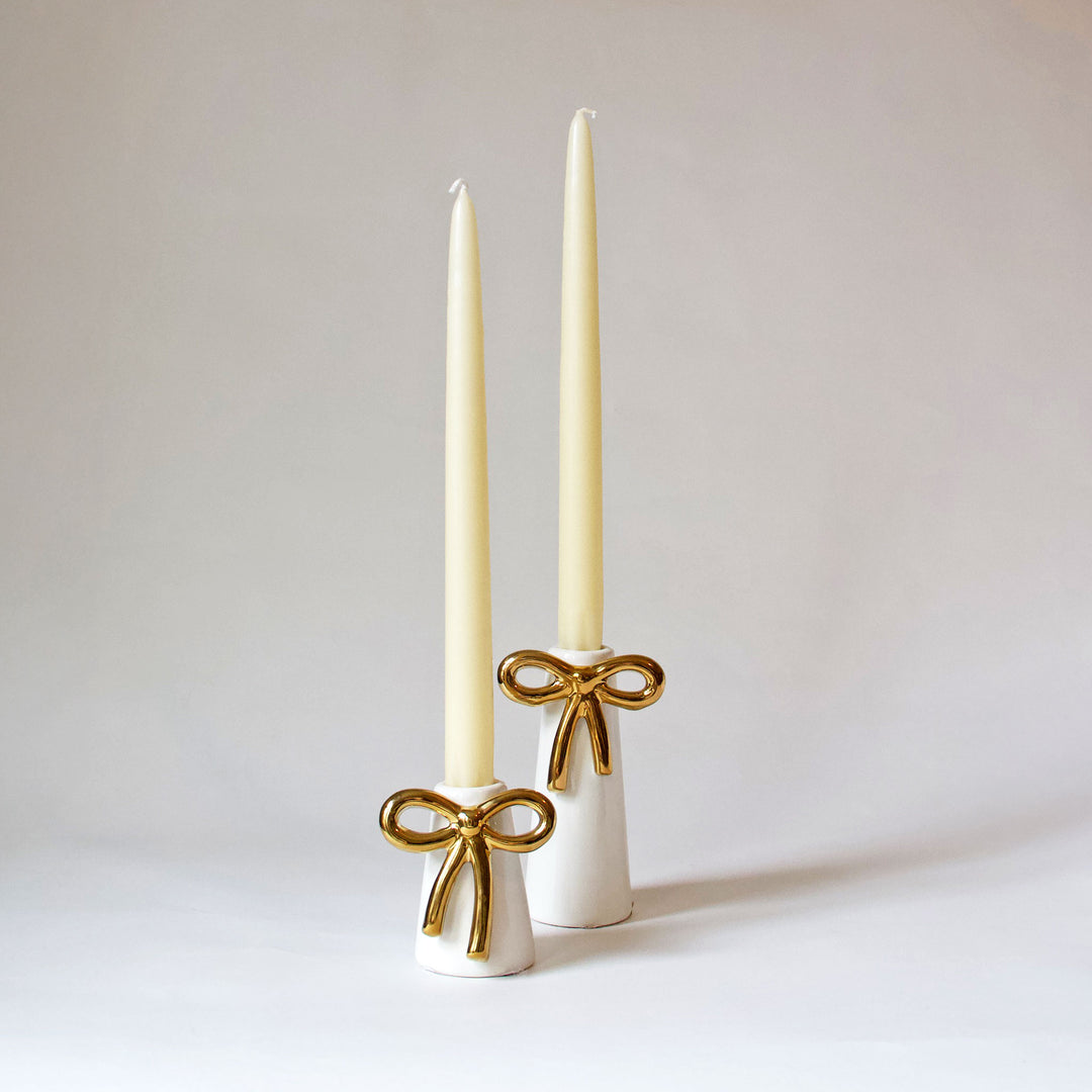 Gold Bow Ceramic Taper Candleholder & Bud Vase