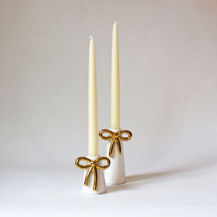 Gold Bow Ceramic Taper Candleholder & Bud Vase