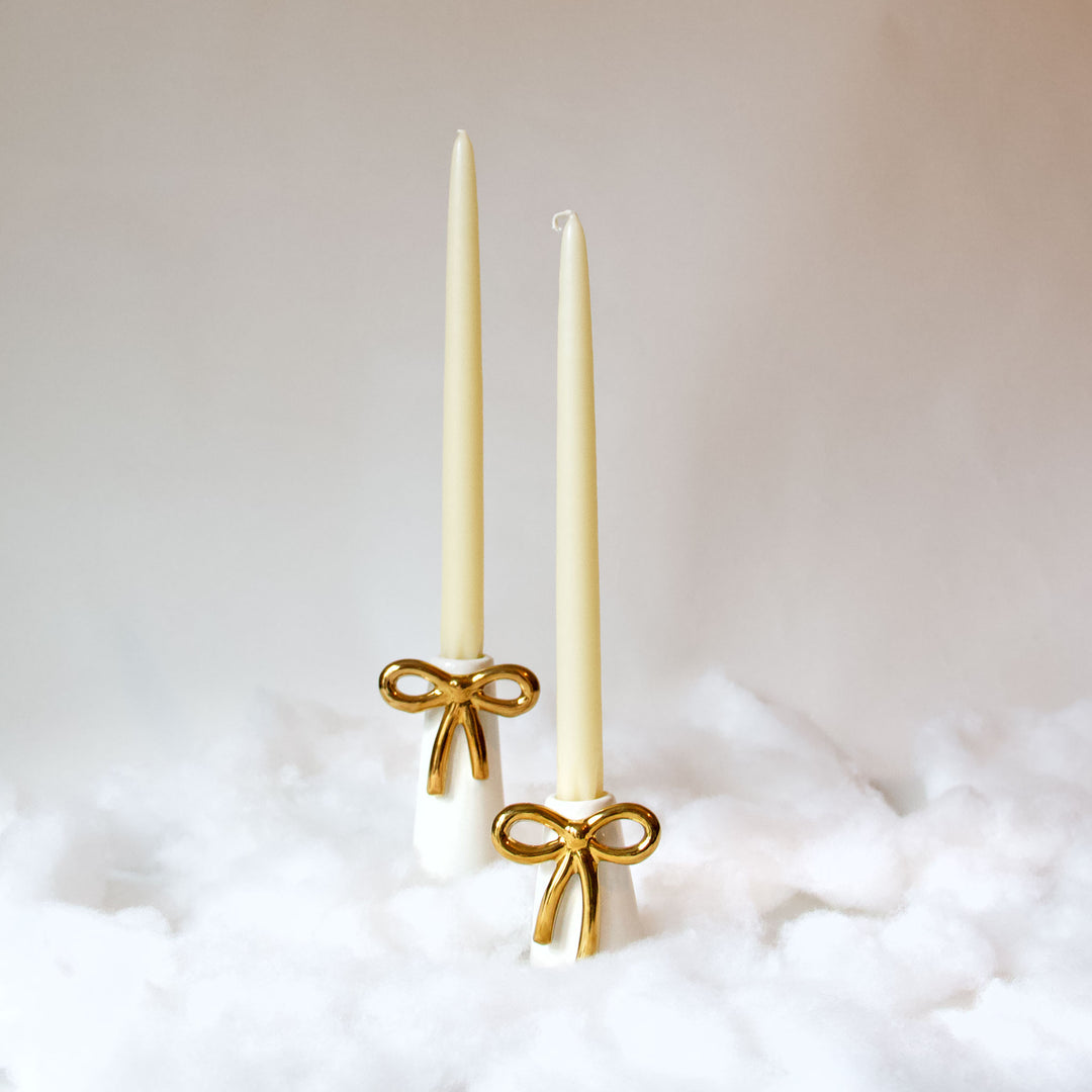 Gold Bow Ceramic Taper Candleholder & Bud Vase