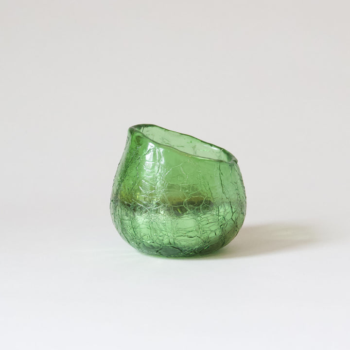 Green Crackle Glass Tealight Candleholder