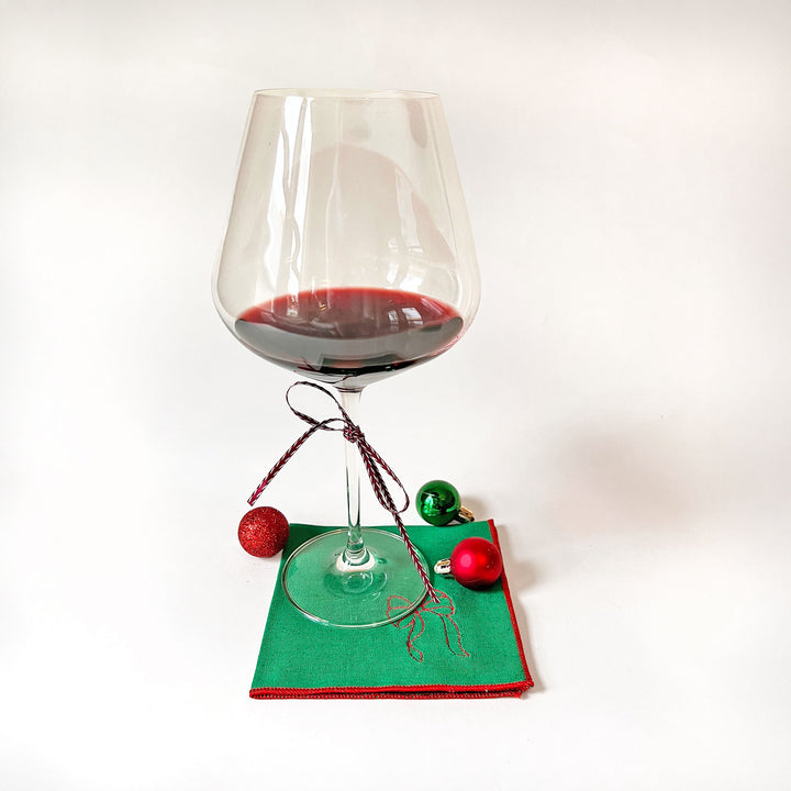 Green Embroidered Bow Cocktail Napkins, Set of 4